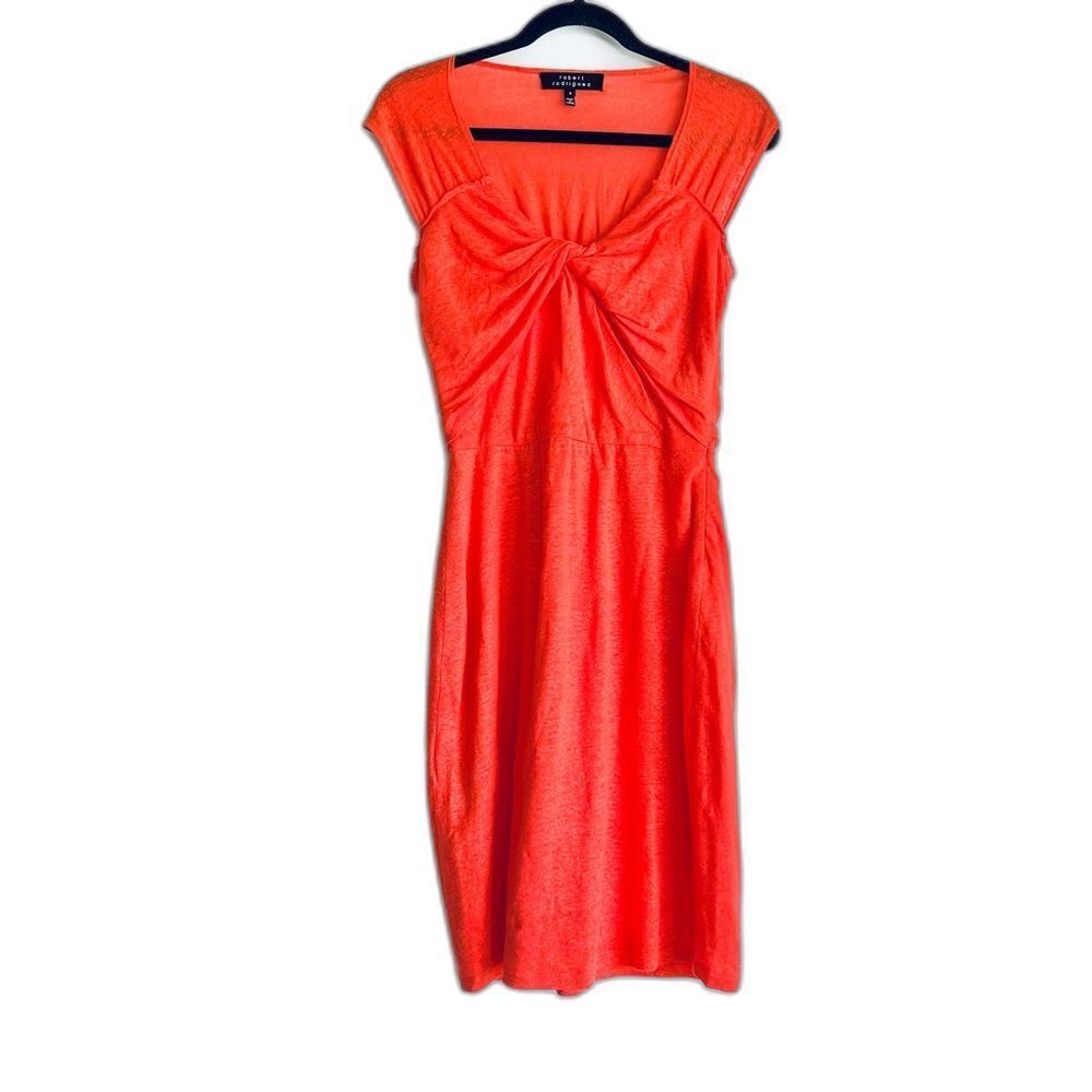 Robert Rodriguez Knotted Front Linen Dress Orange Coral Size 2